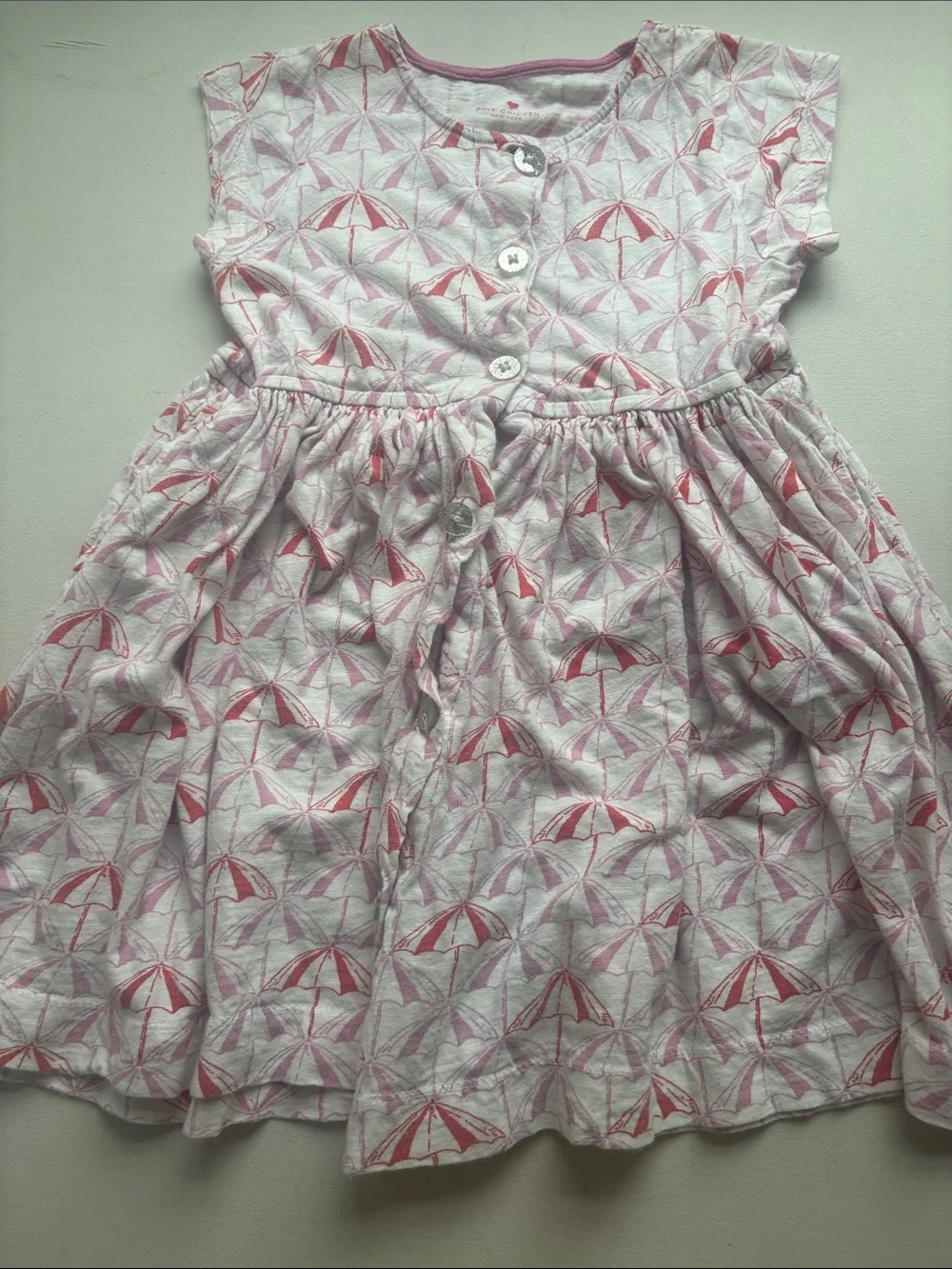 Pink Chicken Pink and White Umbrella Print Cotton Dress